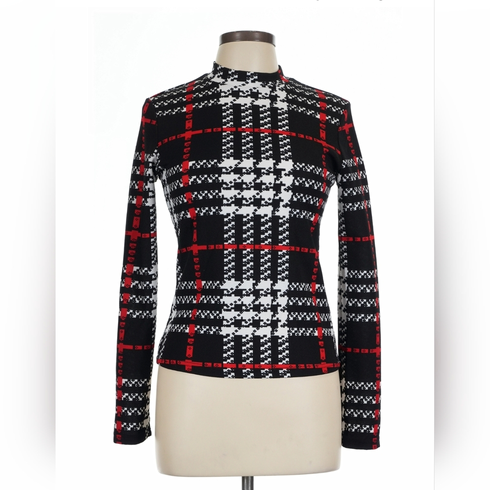 Shein Plaid Stripe Design Long Sleeve Top Large